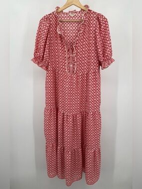 Max Studio Red Printed Maxi Dress with Ruffle Trim Size Small